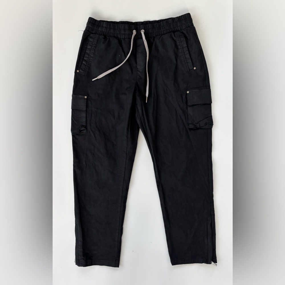Maniere de Voir Men's Cargo Pants Flare Ankle Zipper in Black Drawstring Size XL